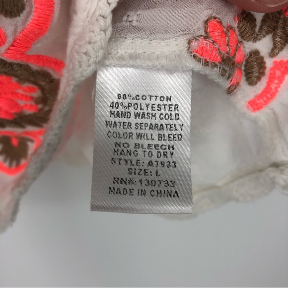 Umgee White Orange & Tan Embroidered Peasant Bohemian 3/4 Sleeve Blouse Size L - Picture 3 of 5